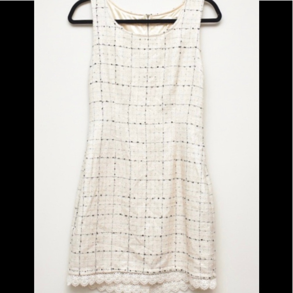 Blu Pepper cream windowpane print mini sheath Med